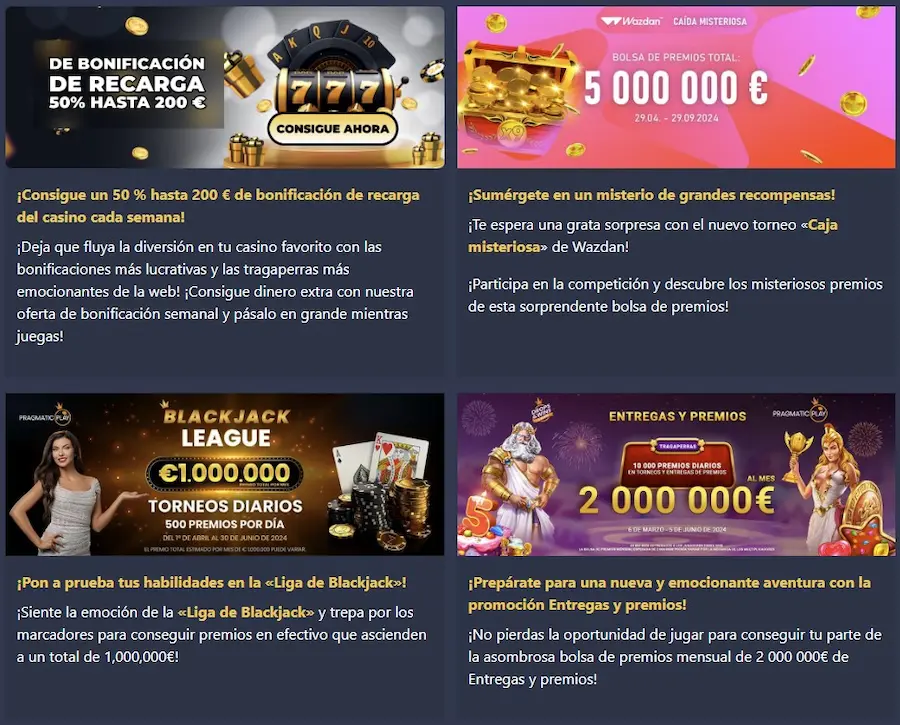 Además de su generoso bono de bienvenida, 24slots Casino ofrece emocionantes promociones y torneos con sustanciosos premios.