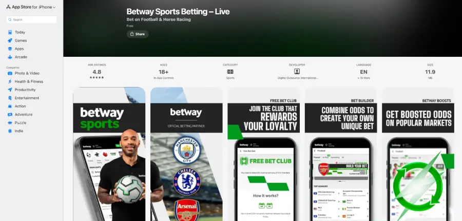 La app de Betway es nativa y se descarga en tiendas oficiales.