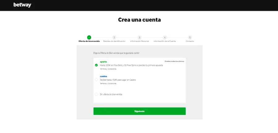 Para crear una cuenta en Betway hay que completar un largo formulario.