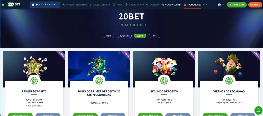 El casino 20Bet ofrece variedad de promociones. 