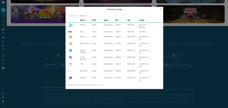 Opciones de reintegro en Casino Estrella.