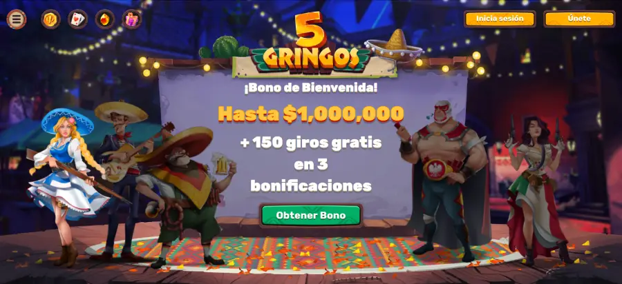 Captura de pantalla de los personaje de 5Gringos donde cada un de ellos es una promoción diferente