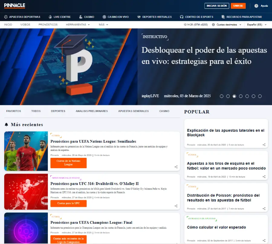 En el blog de Pinnacle puedes encontrar guías de juego y apuestas deportivas.