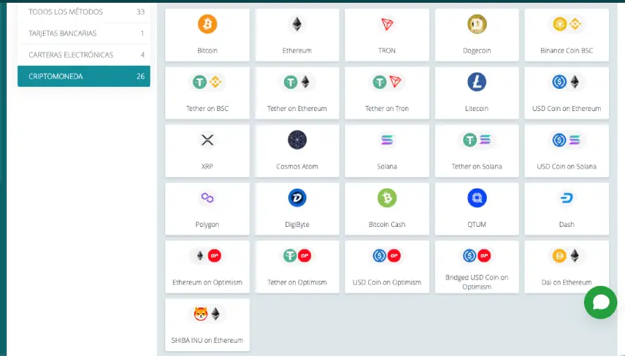 22Bet ofrece 26 criptomonedas. 
