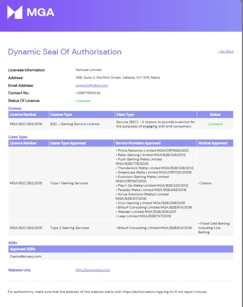 LVBet tiene un alto índice de seguridad gracias a su licencia de la MGA.