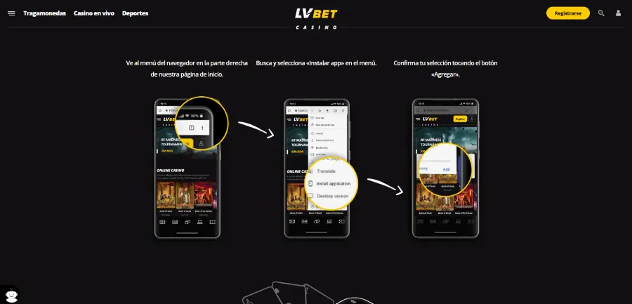 Paso a paso para instalar la app LVBet en Android.