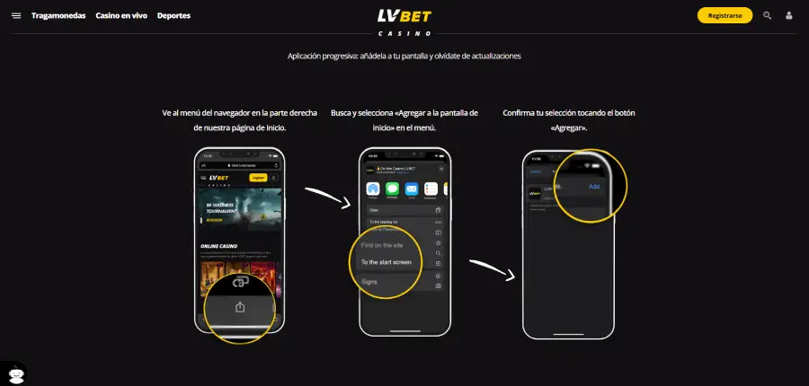 Paso a paso para instalar la app LVBet en iOS.