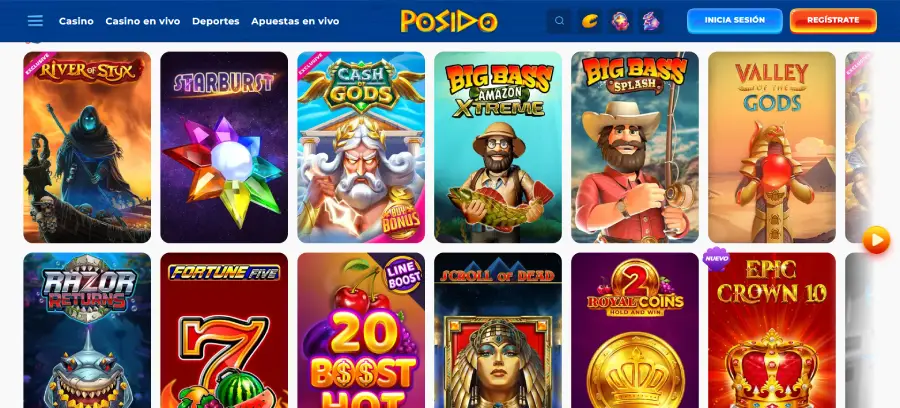 Captura de Posido, resaltando la variedad de juegos de casino disponibles