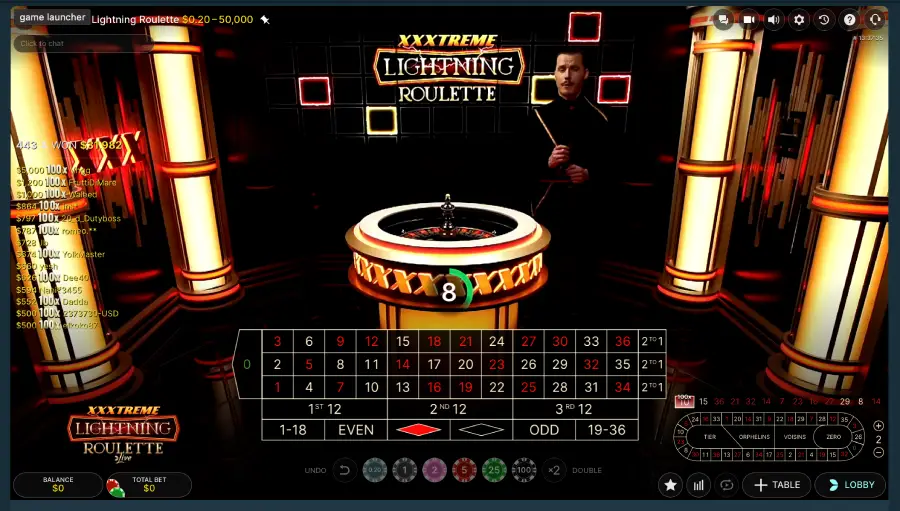 Ejemplo de ruleta en vivo en el casino de Stake. 