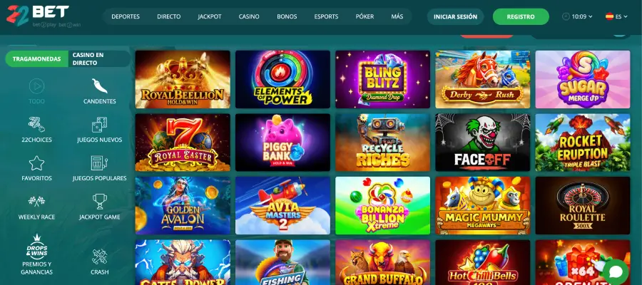 La selección de juegos de 22Bet. 