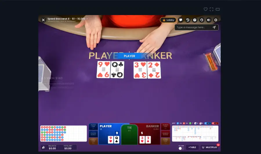La imagen muestra Speed Baccarat en vivo de Pragmatic Play.