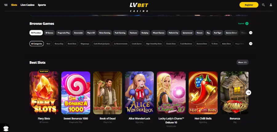 Para encontrar tu tragamonedas favorita en LVBet hay distintos filtros de búsqueda. 