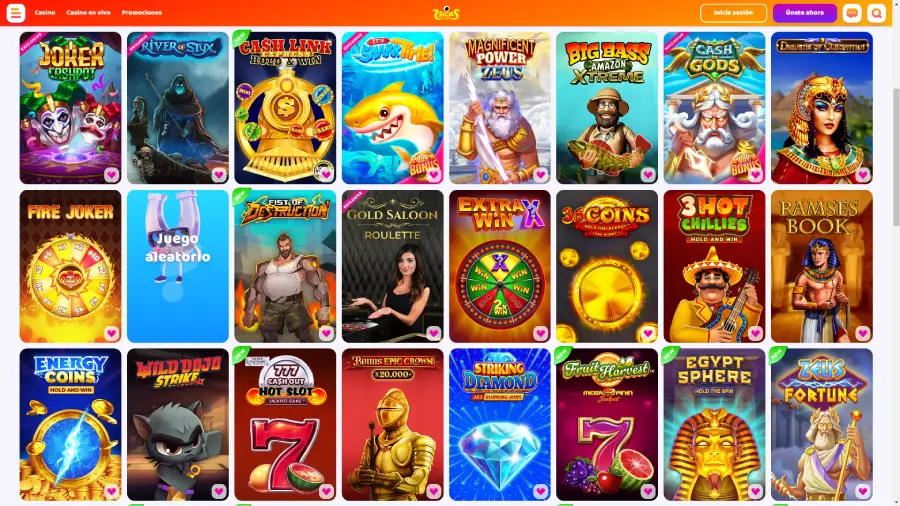 Captura de pantalla de 7Signs Casino donde destacan sus mejores juegos de casino