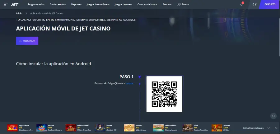La app de Jet Casino ofrece una experiencia de juego móvil completa.
