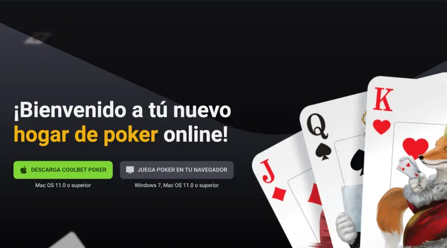 Página dedicada al póker online en Coolbet donde se evidencia la aplicación móvil.