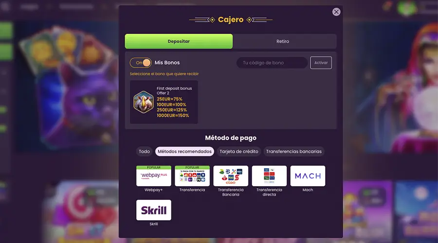 El bono de bienvenida de Bizzo Casino debes activarlo al momento de hacer tu primer depósito.