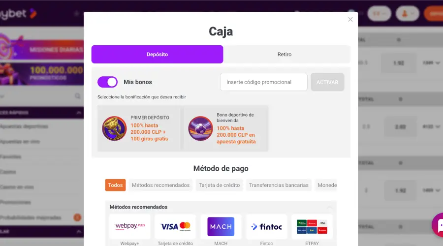 El bono de bienvenida de Tonybet lo activas al momento de depositar por primera vez.