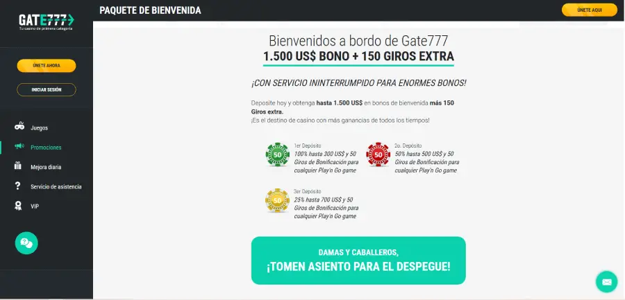 El bono de bienvenida de Gate777 bonifica los tres primeros depósitos.