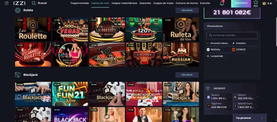 El casino en vivo de IZZI tiene mesas en español.