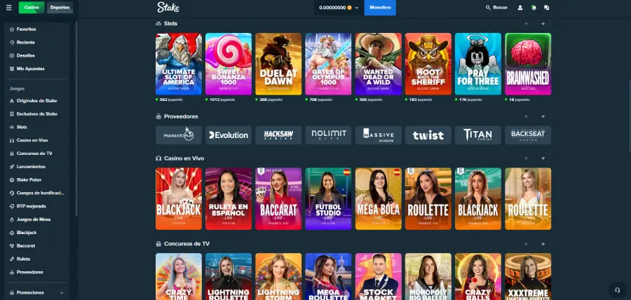 El catálogo de juegos de Stake es completo y variado.