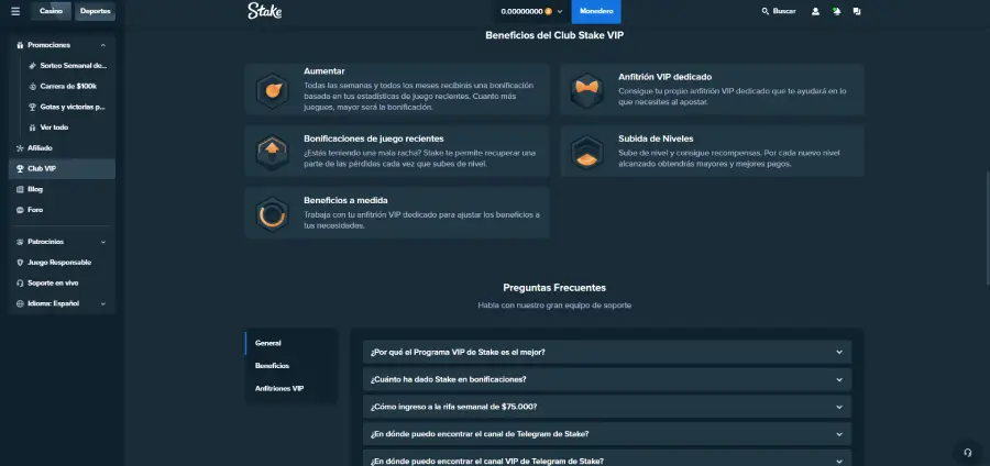 Stake es transparente con las condiciones de su club VIP.