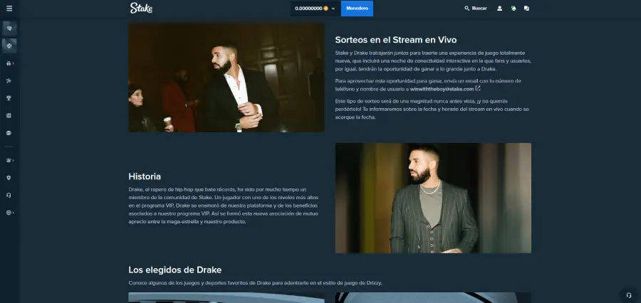 El rapero Drake también tiene un acuerdo de colaboración con Stake.