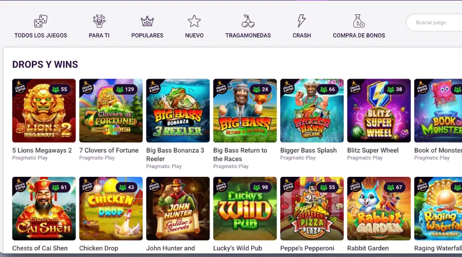 El catálogo de Drops & Wins en Tonybet es amplio.