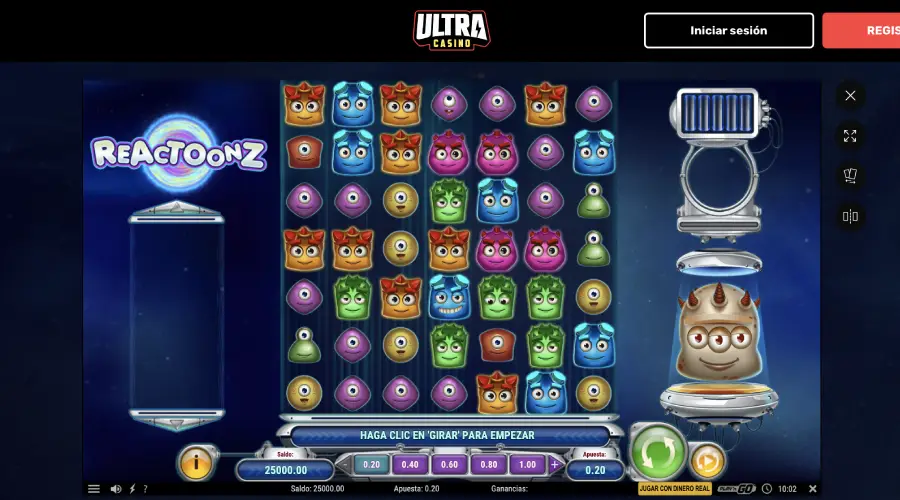 ReactoonZ, uno de las tragamonedas en línea presentes en el catálogo de juegos de Ultra Casino.