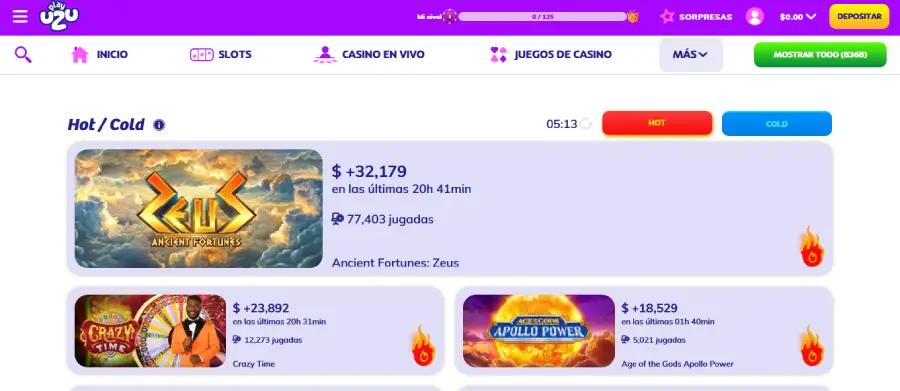 Tragamonedas mejor pagadas en PlayUZU.