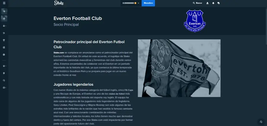 Stake es el patrocinador oficial del Everton Football Club.