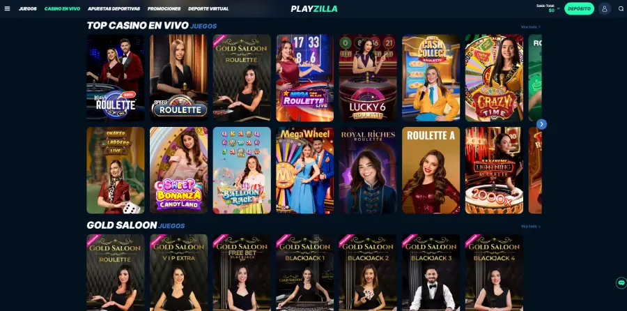 Casino en vivo de Playzilla, con juegos de los proveedores más grandes de la industria.