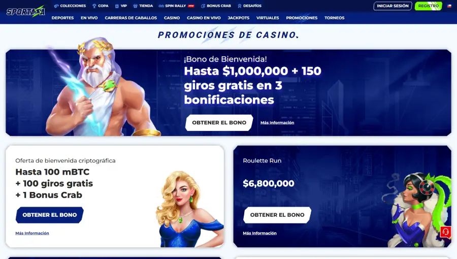 Captura de pantalla de la sección de promociones de Sportaza Casino destacando el bono de bienvenida