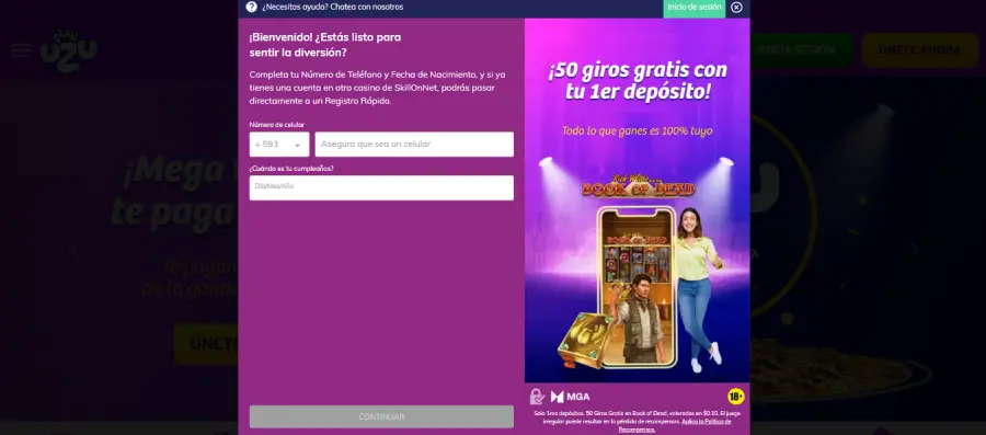 Formulario para crear una cuenta nueva en PlayUZU.