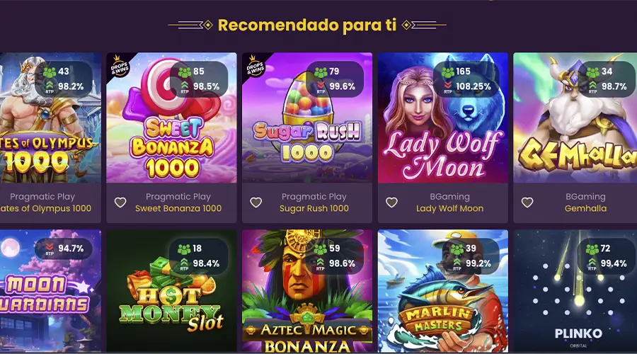 En la imagen se pueden ver la flecha roja y verde que indican el RTP en el lado superior derecho de cada juego.