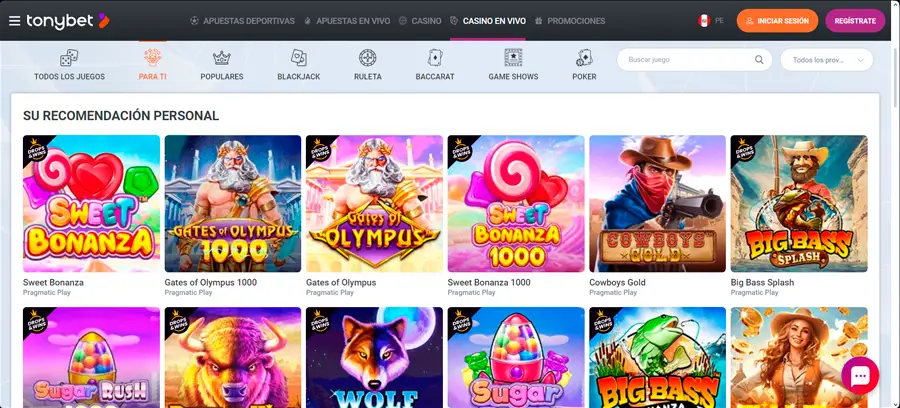 El casino de vivo de Tonybet cuenta con una amplia selección y variedad juegos disponibles para los usuarios