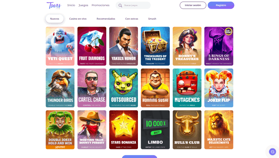 Captura de pantalla de Tsars Casino donde resaltan los nuevos juegos de casino