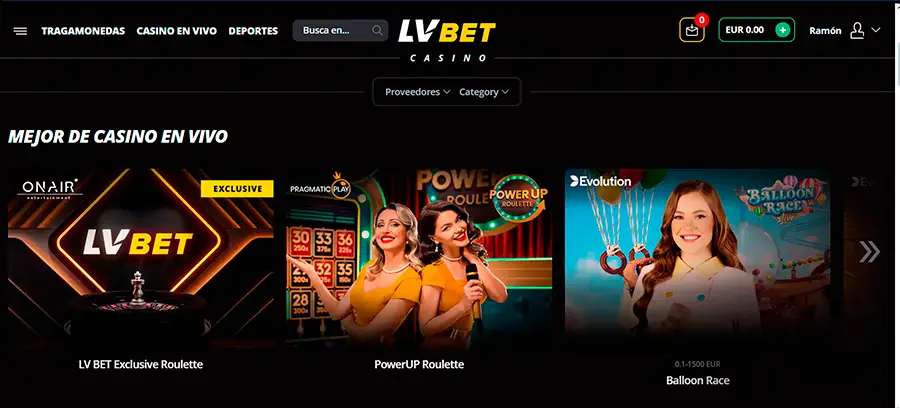 La variedad de juegos del casino en vivo de LV Bet Casino es proporcionado por Evolution y Pragmatic Play, la oferta incluye mesas de blackjack en vivo, ruleta en línea, baccarat en vivo y póker en vivo y mucho más