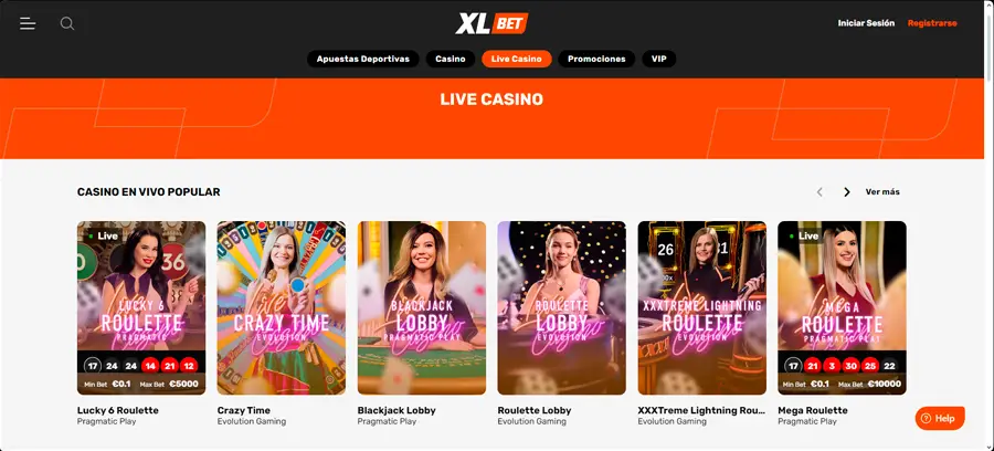 El casino en vivo de XLBet está muy bien estructurado, agradable a la vista y organizado organización