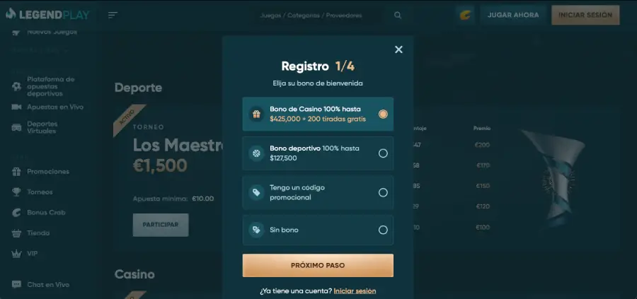 Registrarte en LegendPlay te tomará unos pocos pasos.