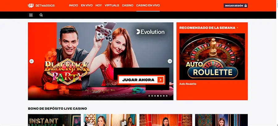 En el casino en vivo de BetWarrior encuentras todos los clásicos del casino, como ruleta online, mesas de blackjack, y baccarat online, con múltiples variantes de cada uno.