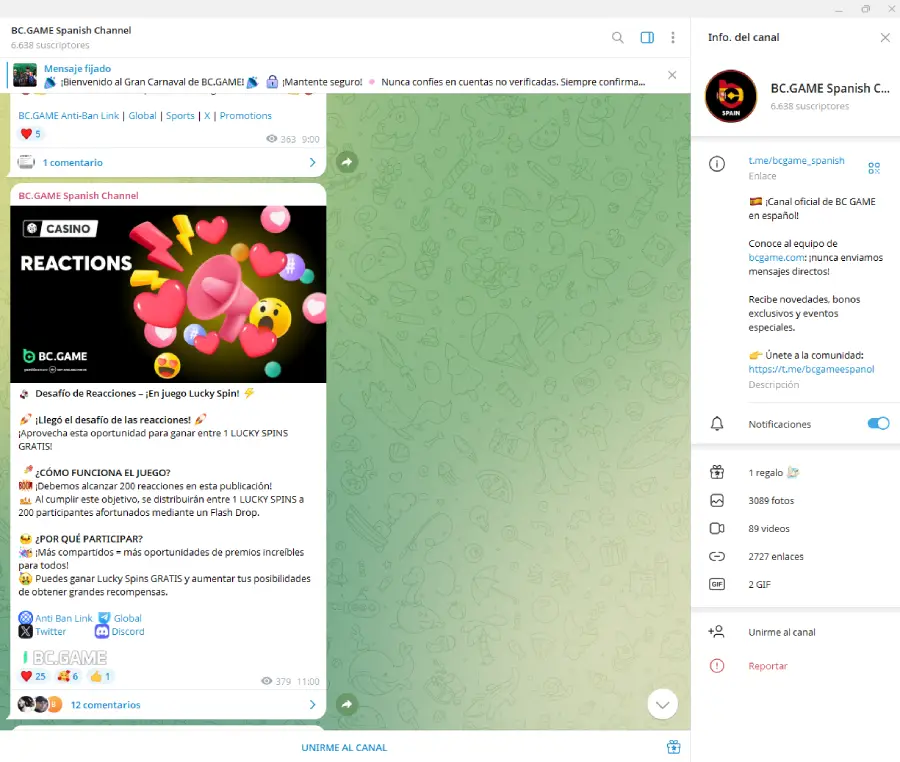 Canal de Telegram de BC.Game.