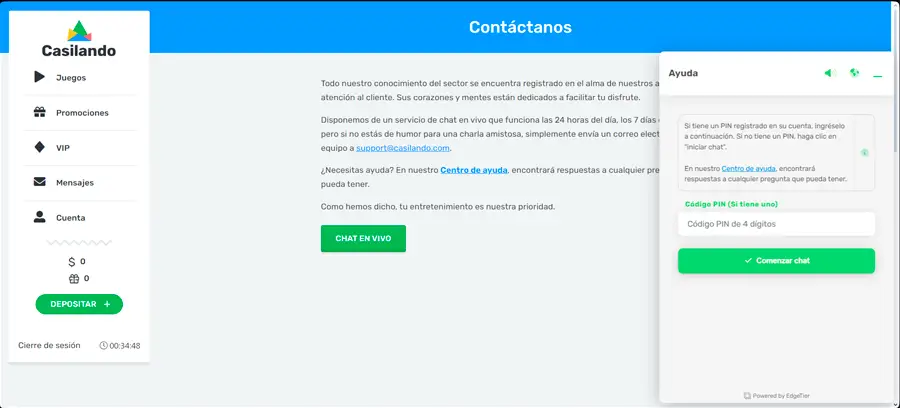 El servicio de atención al cliente de Casilando Casino es un poco confuso