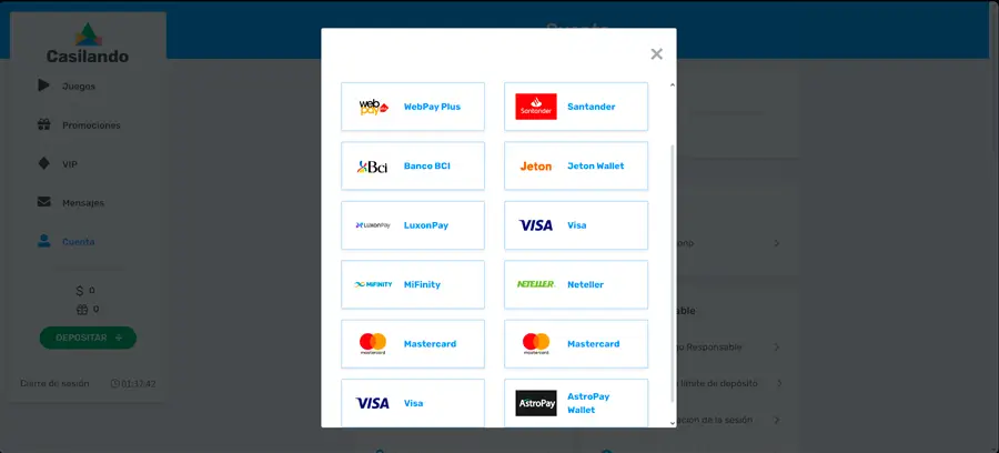 Casilando Casino ofrece una variedad de otros métodos de pago