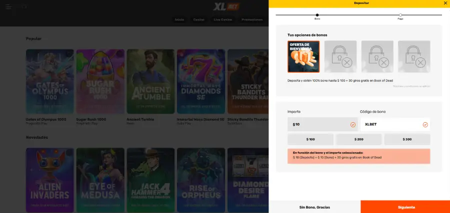 Cajero virtual para hacer depósitos en el casino virtual XLBet.