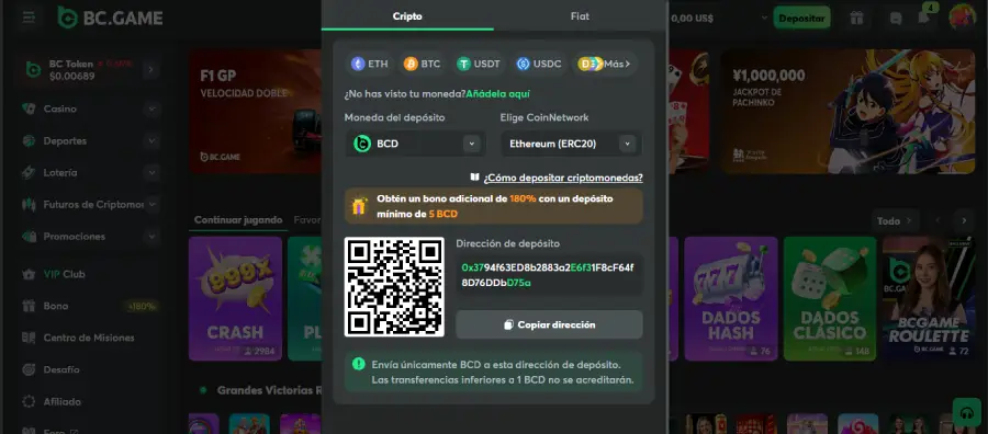 BC.Game utiliza las criptomonedas como principal medio de pago.