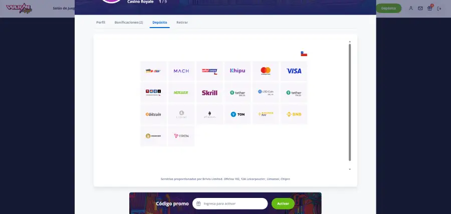 Los medios de pago de Vulkan Vegas son variados. 