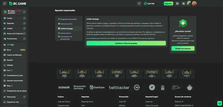 Límites de Juego Responsable en BC.Game.