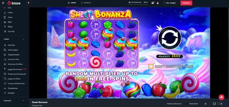 Blaze tiene la opción de jugar en modo demo antes de apostar dinero real en las tragamonedas.