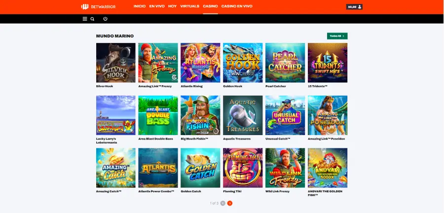 Los juegos de BetWarrior se organizan por temáticas destacadas.