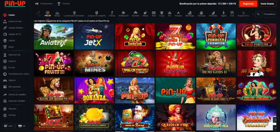 Sección de juegos exclusivos Pin-Up. 